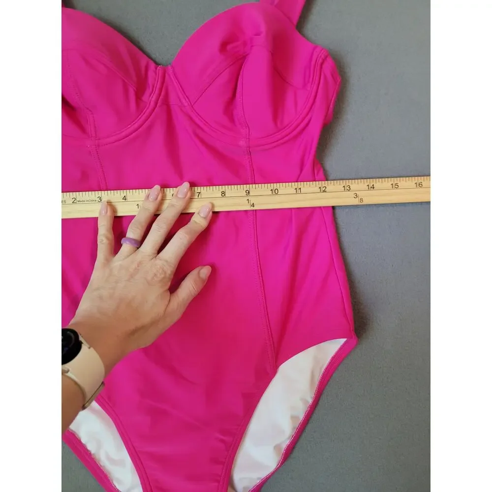 DKNY Plunge One Piece Swimsuit 8 NWT Pink Resort Vacation Slimming Summer Swim - Picture 7 of 16